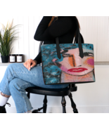 Original Abstract Painting on Vegan Leather Shoulder Bag Handbag Tote Ba... - £77.08 GBP
