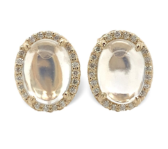 14k Gold 2.77 Carat TW Blue Flash Genuine Moonstone Diamond Stud Earring... - $1,247.40