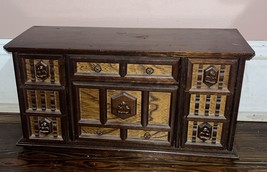 Vintage Wooden 6 Drawer Lined Jewelry Box Large Unisex Japan 18”x9” MCM - $61.76 CAD