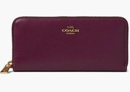 New COACH Women&#39;s Smooth Leather Slim Accordion Zip Wallet Cherry - $127.49