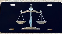 Scales Of Justice Lawyer Car Tag Engraved Black Silver Etched License Plate - $22.99