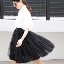 BLACK A-line Fluffy Tulle Midi Skirt Women Custom Plus Size Black Skirt Outfit image 5