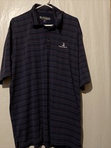 Pebble Beach Men&#39;s Performance ⛳ Golf Polo Shirt XXL Blue Striped - £9.88 GBP