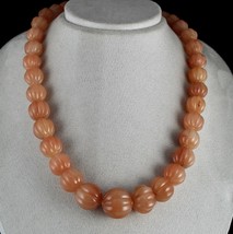 Natural Orange Quartz Carved Melon Beaded Necklace 1072 Carat Stone Silver Clasp - £224.01 GBP