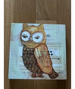 Artist Signed Cream w Paper Background Painted Orange &amp; Brown Owl on Thi... - $19.39