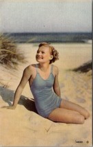 Bathing Beauties Sweet Sexy PinUp Woman on Sand Linen Postcard Y20 - £9.55 GBP