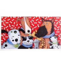Dog Selfie Rubber Pet Pad Mat Red White Bones Cartoon Puppies Easy Clean... - $19.95