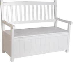 Outdoor Wooden Storage Bench with Large Deck Box for Patio Garden Porch, White(D - £231.01 GBP