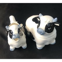 Holstein Cow Black, White &amp; Gray Ceramic Creamer And Sugar Bowl Set Coun... - $283.59 MXN