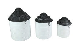 Set of 3 Black and White Vintage Farmhouse Tin Silo Canisters - £55.34 GBP