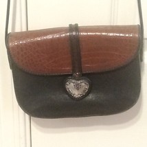 Vtg Women&#39;s Brighton Leather Bag Small Black &amp; Brown Crossbody Bag Heart... - £30.29 GBP