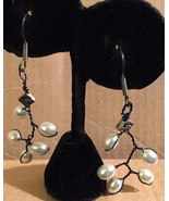 Vintage Hand Crafted 1970s Twisted Wire Faux Pearl Beads Dangle Silver H... - $36.66 CAD