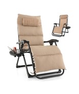 Tan Zero Gravity Adjustable Lounge Chair Removable Cushion Cup Holder Tray - $292.59 CAD