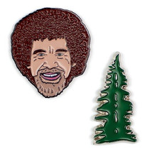 Bob Ross Smiling Face &amp; Happy Little Tree Metal Lapel Pin Set of Two NEW... - $15.44