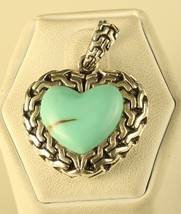 Vintage Sterling Silver Signed 925 Modern Gothic Pattern Turquoise Heart Pendant - £37.89 GBP