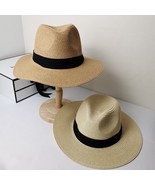2 PACK Straw Hats Fedora Beach Sun Hat Wide Floppy Brim Straw Panama Rol... - £26.09 GBP