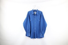 Vintage 90s Wrangler Mens XL Faded Western Rodeo Snap Button Shirt Blue Plaid - £31.61 GBP