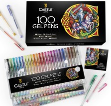 Castle Art Supplies 100 Gel Pen Set with Case for Coloring Books, Drawin... - £64.25 GBP