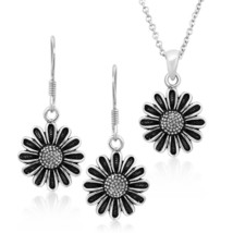 Spring Elegance Daisy in Bloom Boho Style Sterling Silver Earrings Necklace Set - £17.72 GBP
