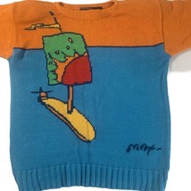 Vintage 80&#39;s 1987 Peter Max NeoMax Signature Collection Sweater Blue Ora... - $94.99