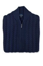 Brooks Brothers Mens Navy Blue Cable Knit Cotton Zip Up Sweater, Small S... - $128.21