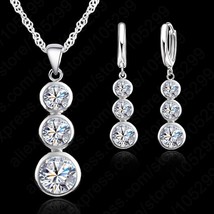 Women Classic 925 Silver Bridal Jewelry Sets Pendants Necklaces Earring Set For  - £18.86 GBP