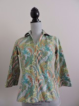 Lands End No Iron Pinpoint Oxford Button Down Shirt Green Paisley Career... - $22.99