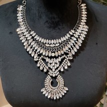 Womens Fashion Clear White Crystal Stone Link Chain Necklace with Lobster Clasp - $49.50