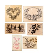 Lot of 6 Wood &amp; Rubber Stamps PSX 1990s Holiday Wreaths House Scene Ivy ... - $162.92 MXN