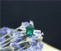 2.50Ct Emerald Cut Simulated Green Emerald Engagement Ring 14K White God Plated - £46.03 GBP