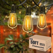 Achin Outdoor String Lights: 50Ft Led Dimmable St38 Warm Edison, And Weddings. - $44.99