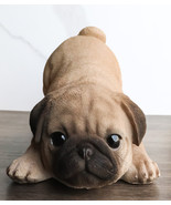 Realistic Lifelike Adorable Fawn Pug Puppy Dog Crouching Playfully Figurine - £25.17 GBP