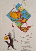 Halloween Postcard Skeleton Grim Reaper Fantasy Standing Black Cat Owls  E Von H - £275.08 GBP