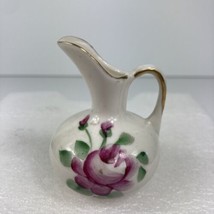 Wesley China Mini Cream Pitcher Creamer Hand Painted Pink Green Floral Gold Rim - £14.07 GBP