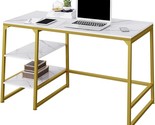 Computer Desk With Storage Rack, Golden Modern Office Stand,Large Execut... - $311.99