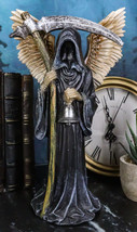 Winged Death Angel Grim Reaper with Scythe And Silver Toll Bell Figurine - £23.91 GBP