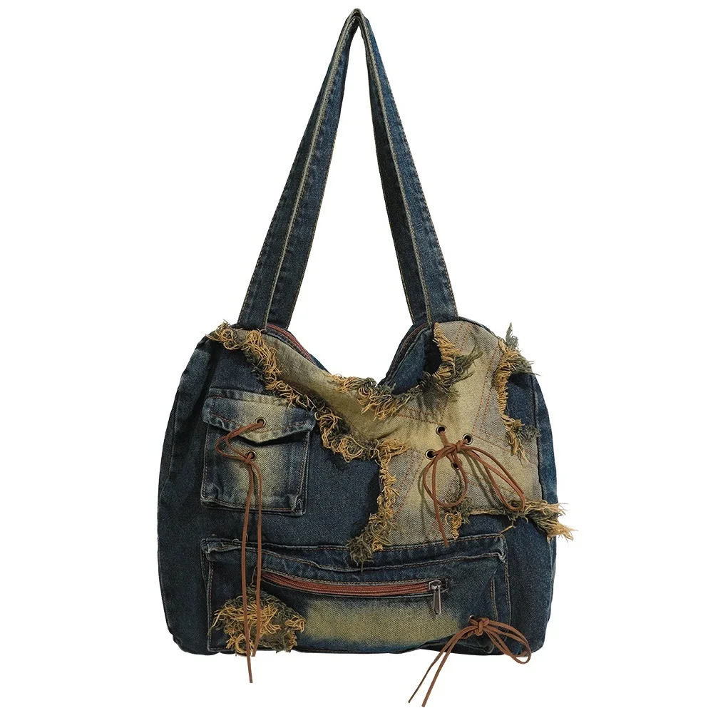 Vintage Womens Shoulder Bag Washed Denim Large Capacity Messenger Bag Hot Girls  - £36.16 GBP