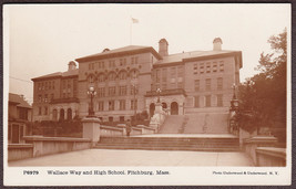 Fitchburg, MA RPPC Wallace Way &amp; High School Real Photo Postcard - £9.62 GBP