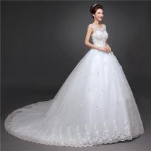 New Arrival O Neck Applique Long Train Wedding Dress Elegant Lace Up - £135.85 GBP+