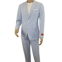 Men's Seersucker Suit Light Weight 100% Cotton By ENZO E58303-1 Blue image 7
