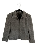 SANDRO Womens Blazer Black White Herringbone Zip Front Wool Jacket Size 10 - £22.88 GBP