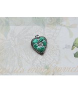 Vintage Sterling silver enameled puffy heart charm-GRASS GREEN pansy - $29.00