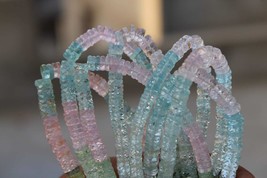 Natural, 8 inch faceted aquamarine heishi tire gemstone beads, 6 x 7 mm,... - $39.06