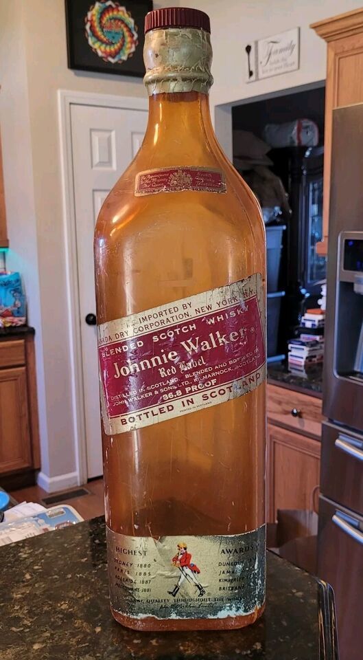 VINTAGE JOHNNIE WALKER ADVERTISING GIANT RED LABEL Display BOTTLE Piggy ... - $99.95