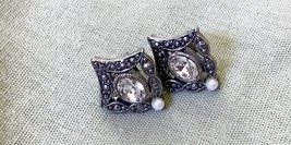 Vintage Avon Earrings Pierced Bling, Pearl, Silver Clear Stone EXCELLENT. - £11.66 GBP