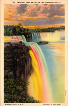 Twilight Over American And Horseshoe Falls Niagara Falls Postcard - $10.00