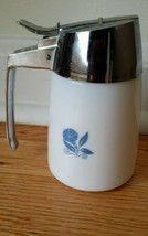 Vintage Blue Cornflower MilkGlass Chrome Creamer Syrup Dispenser Dripcut... - $10.89