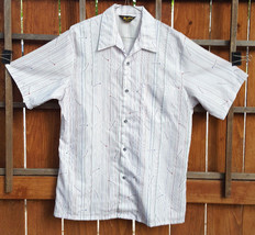 Vtg Mr. Jan Short Sleeve Shirt-L-White Stripe-Button-CA USA-Polyester-Ma... - £28.30 GBP