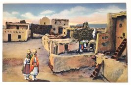 Plaza &amp; Old Church in Laguna Indian Pueblo New Mexico Linen Vintage Post Card - £6.45 GBP