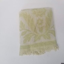 Green Yellow Bath Towel Vintage Fringe Floral 39&quot; Towel WORN - £3.90 GBP